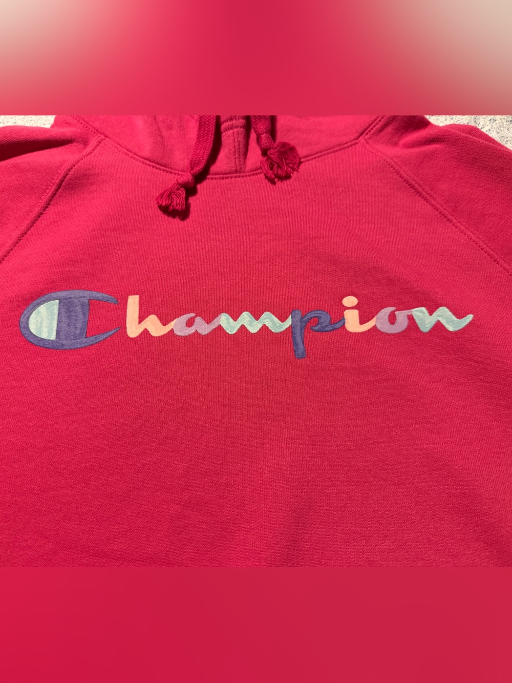 Champion Hot Pink Hoodie with Multicolor Script